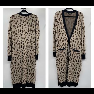 Juicy Couture Black Label wool blend Cheetah tan & black duster cardigan